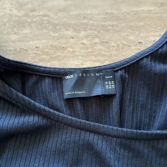 Black Ribbed Cold Shoulder Long Sleeve Midi ASOS Plus Size DressZZ18 - Picture 4 of 12